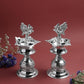 GS Design Udupi Murga Diya 6 Inch | Traditional Metal Oil Lamp with Peacock Motif |  Silver Finish