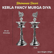 GS Kerala Fancy Murga Diya 8 Inch | Traditional Metal Peacock Oil Lamp | Silver Finish