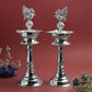 GS Kerala Fancy Murga Diya 8 Inch | Traditional Metal Peacock Oil Lamp | Silver Finish