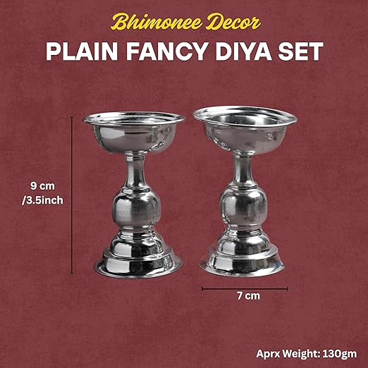 GS Plain Fancy Diya Set | Metal Decorative Oil Lamp for Pooja | Silver Finish