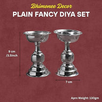 GS Plain Fancy Diya Set | Metal Decorative Oil Lamp for Pooja | Silver Finish
