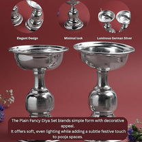 GS Plain Fancy Diya Set | Metal Decorative Oil Lamp for Pooja | Silver Finish