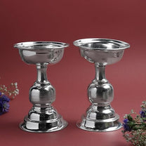 GS Plain Fancy Diya Set | Metal Decorative Oil Lamp for Pooja | Silver Finish