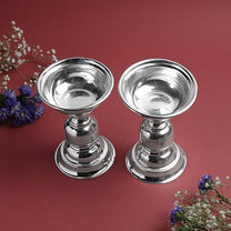 GS Plain Fancy Diya Set | Metal Decorative Oil Lamp for Pooja | Silver Finish