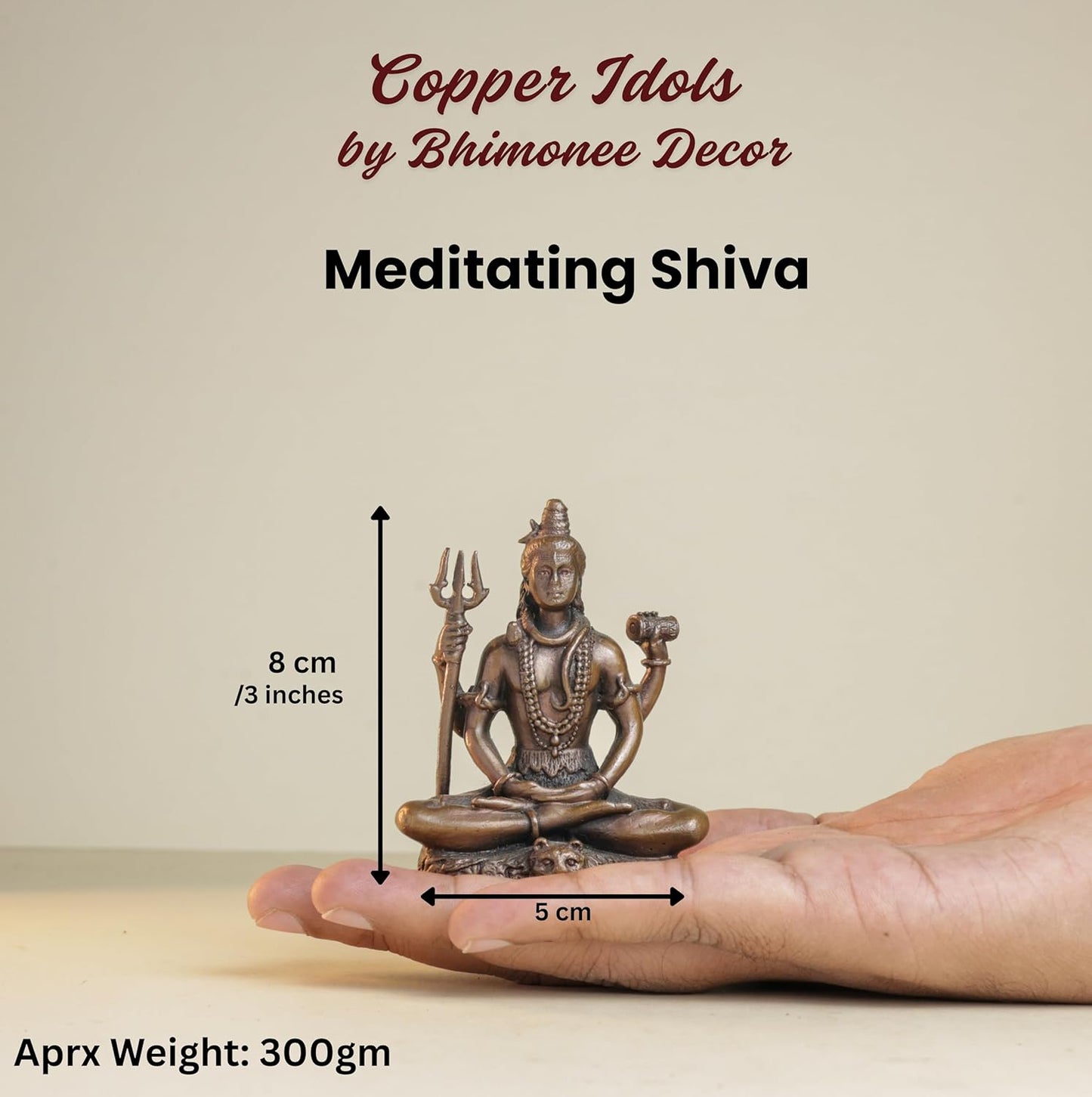 Meditating Shiva | 8 cm | 300gm Handmade Copper Idol | Antique Patina Finish | Lord Shiva Murti Statue