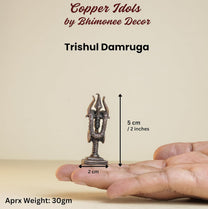 Trishul Damruga | 2-Inch - 30gm Handmade Copper Idol | Shiv Trishul with Damru for Pooja