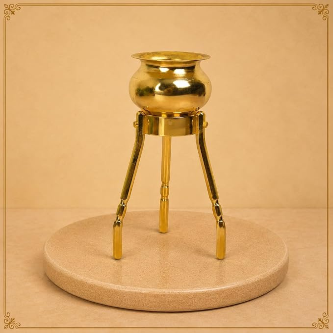4.6-Inch Brass Abhishek Stand Set with Kalash