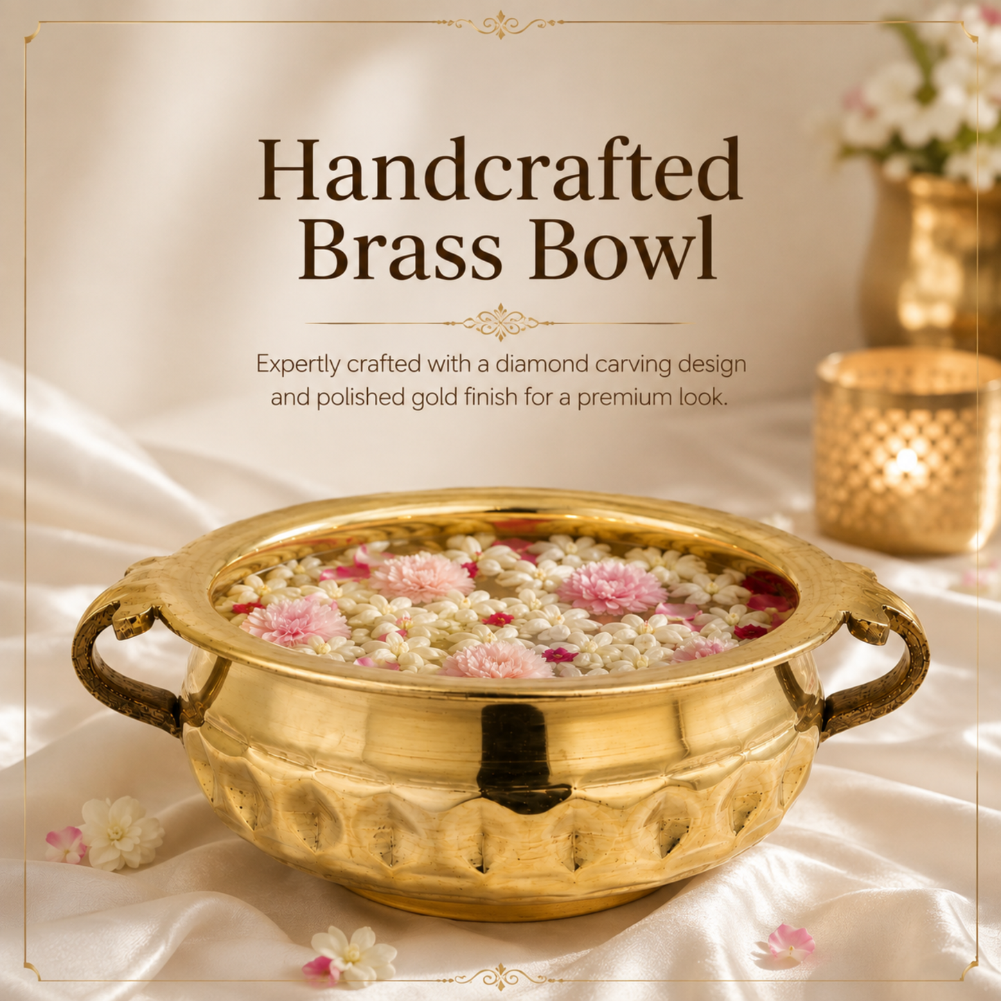 Diamond Carving Urali Thali 6" | 320 gm Decorative Brass Bowl & Platter | Home Decor, Pooja & Gifting | Brass | Gold