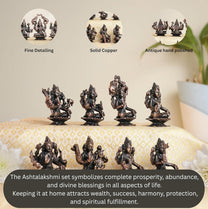 Ashtalakshmi Set 500gm | 2-Inch Handmade Copper Idols Set of 8 | Patina Antique Finish | Lakshmi Devi Murti for Pooja