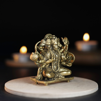 Sitting Panchmukhi Hanuman Panchloha Idol | Size 5 cm | Approx 150 Gram | Handmade Hindu Religious Statue for Home Temple and Pooja