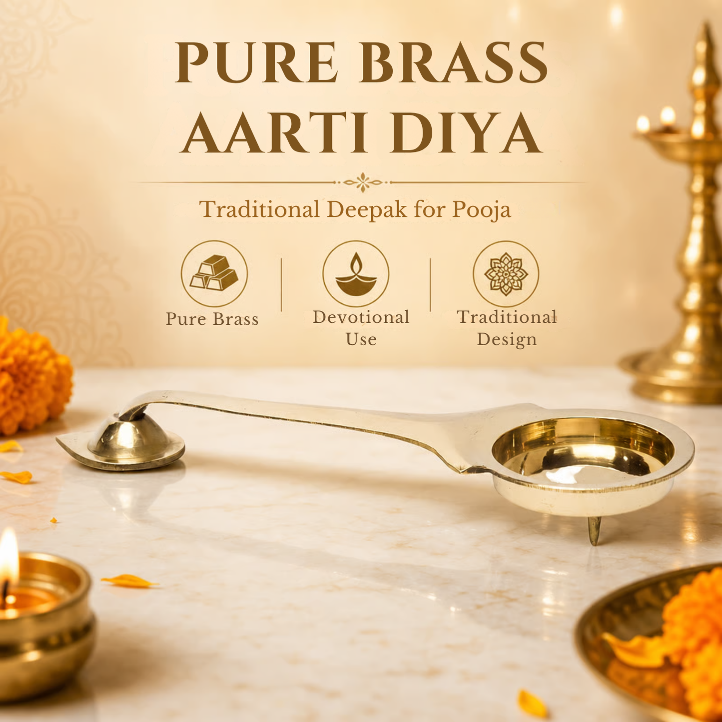 Pure Brass Aarti, Deep, Deepak, Diya for Pooja Purposes, 1 Inches, 140gm