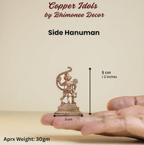 Side Hanuman | 2-Inch 30gm Handmade Copper Idol | Mini Hanuman Murti for Pooja | Home Temple & Car Dashboard Decor