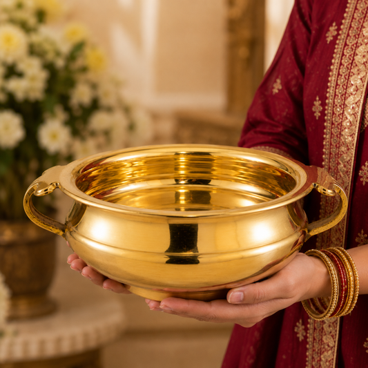 Pure Brass Urli Bowl | Solid Plain Design | 6.25" Decorative Urli (500 ML) for Home & Pooja Décor | Traditional Uruli for Floral & Festive Decoration