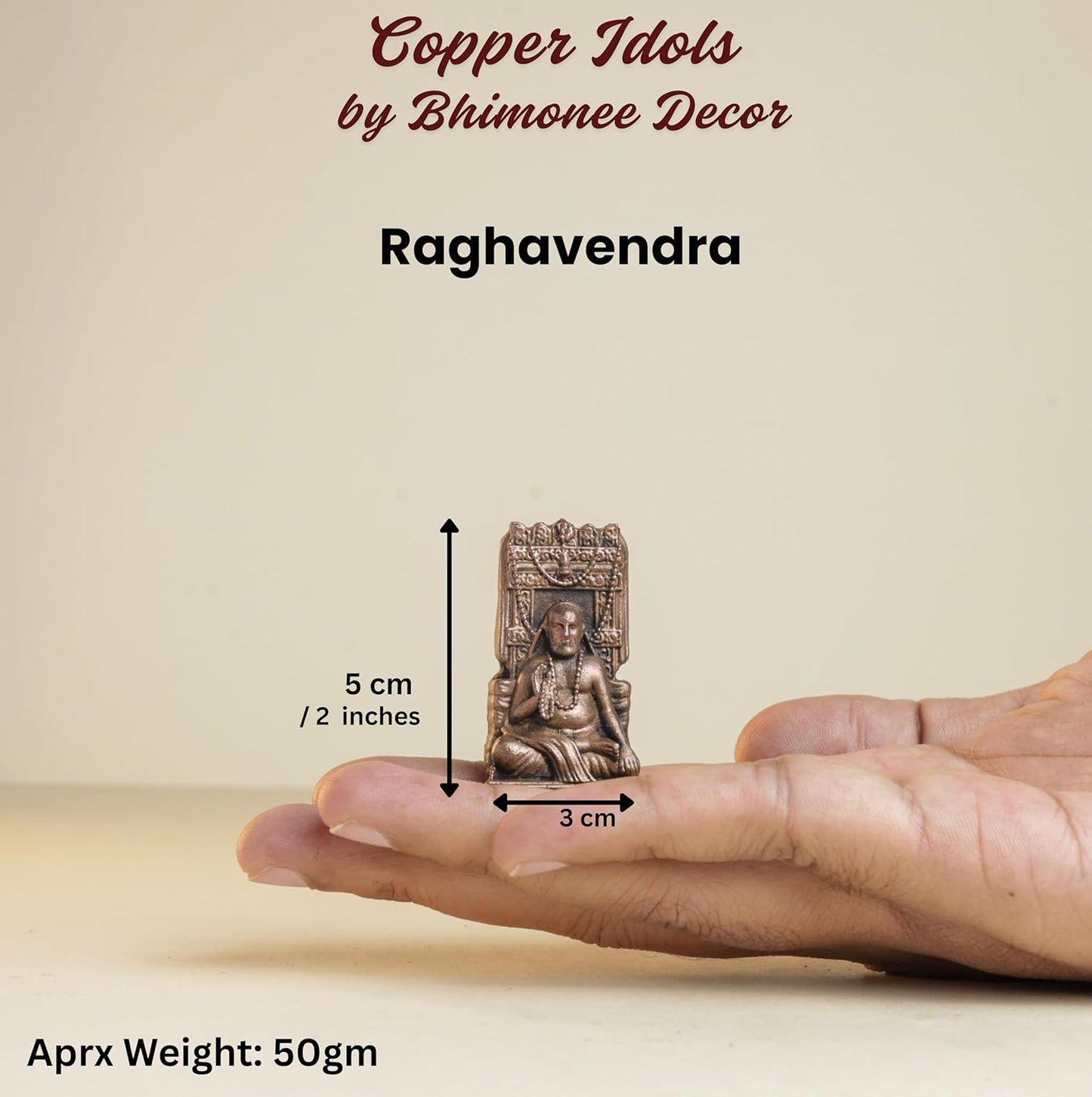 Raghavendra | 2-Inch 50 gm | Handmade Copper Idol with Patina Antique Finish | Mini Guru Raghavendra Swamy Murti for Pooja Ghar,
