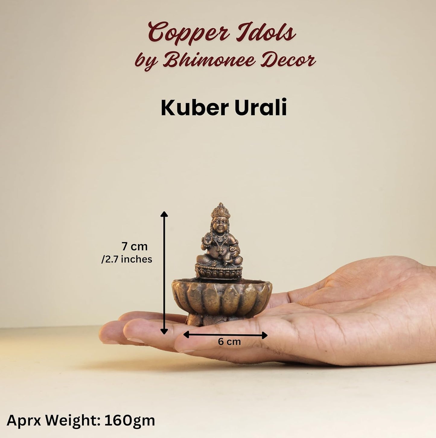 Kuber Urli 160gm | 2.7-Inch Handmade Copper Idol | Patina Antique Finish | Kuber Urli for Pooja Ghar