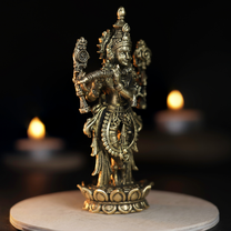 Flower Bottom Krishna Panchloha Idol | Size 10 × 3 cm | Approx 170 gm | Handcrafted Lord Krishna Statue for Home Temple and Pooja