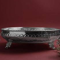Fruit Elephant Stand Plate for Pooja | Silver Finish Decorative Serving & Offering Tray | Traditional Temple Home Mandir Festive Decor | 22.6 cm Diameter