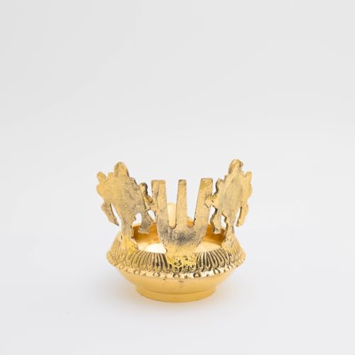 Brass Pooja Diya with Shankh Chakra & Namam | Handcrafted Golden Finish