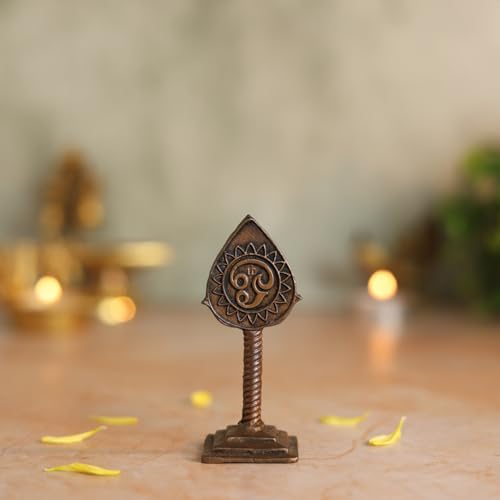 Lord Murugan Vel Idol | Antique Brass Finish Sacred Spear Murti on Stand