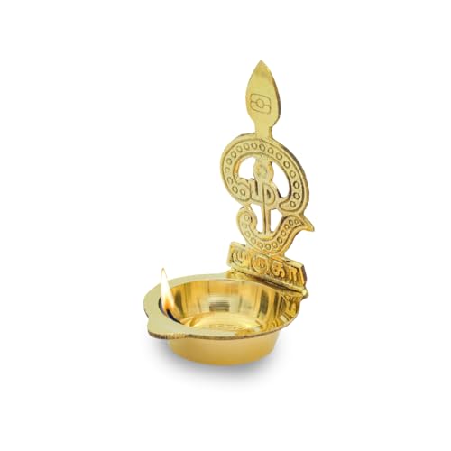 Brass Murugan Vel Pooja Diya | Handcrafted Golden Finish