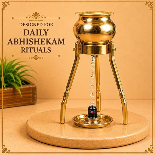 4.6-Inch Brass Abhishek Stand Set with Kalash