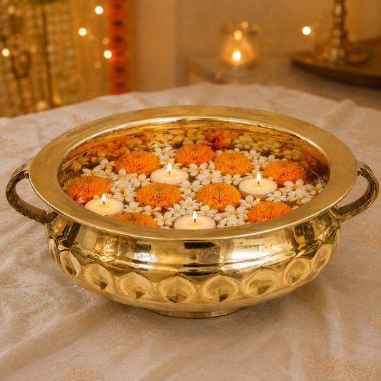 Diamond Carving Urali Thali 6" | 320 gm Decorative Brass Bowl & Platter | Home Decor, Pooja & Gifting | Brass | Gold