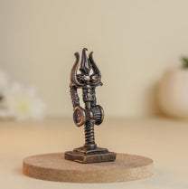 Trishul Damruga | 2-Inch - 30gm Handmade Copper Idol | Shiv Trishul with Damru for Pooja