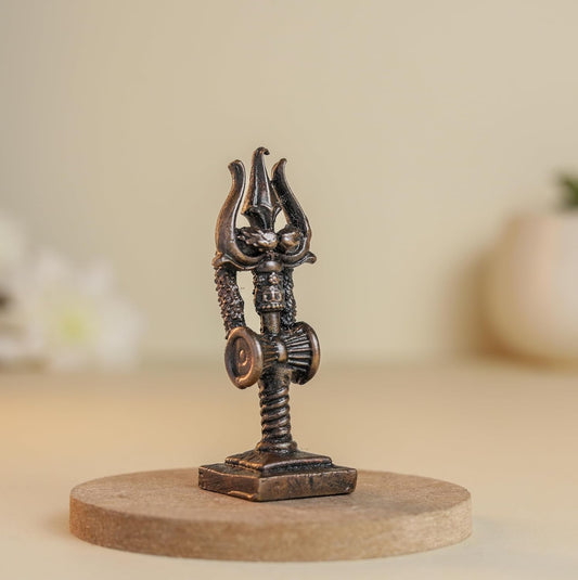 Trishul Damruga | 2-Inch - 30gm Handmade Copper Idol | Shiv Trishul with Damru for Pooja