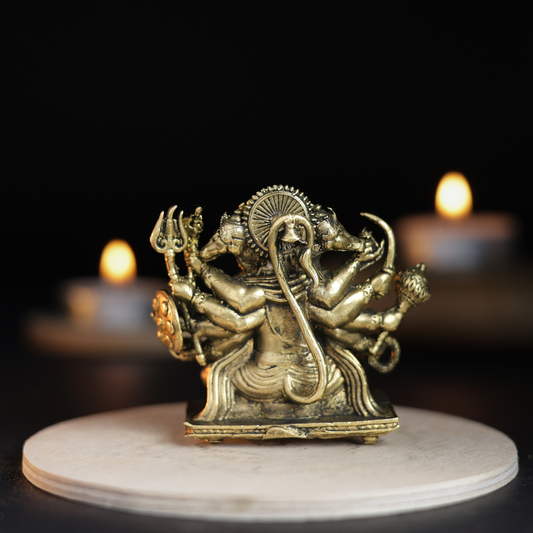 Sitting Panchmukhi Hanuman Panchloha Idol | Size 5 cm | Approx 150 Gram | Handmade Hindu Religious Statue for Home Temple and Pooja