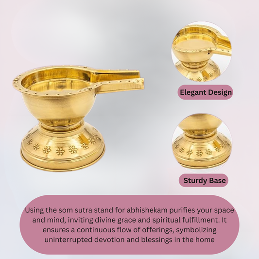 Brass Som Sutra Stand | 20 cm (7.5 Inch), 380 gm Traditional Handcrafted Brass Abhishekam Stand for Shivling & Pooja