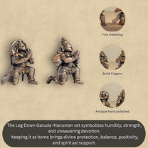 Leg Down Garuda Hanuman Set 1.5-Inch 110gm | Handmade Copper Idol Patina Antique Finish Mini Temple Murti for Pooja Ghar