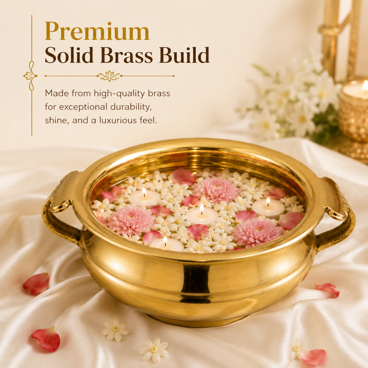 Pure Brass Urli Bowl | Solid Plain Design | 6.25" Decorative Urli (500 ML) for Home & Pooja Décor | Traditional Uruli for Floral & Festive Decoration
