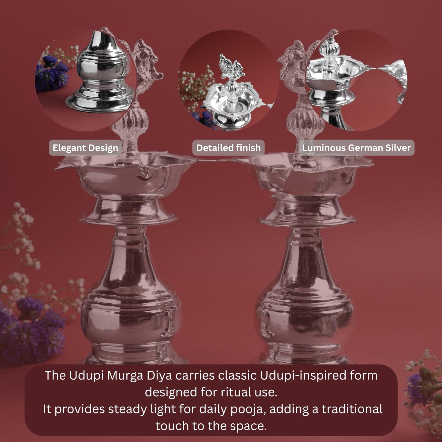 Udupi Murga Diya 7 Inch | Traditional Metal Peacock Oil Lamp