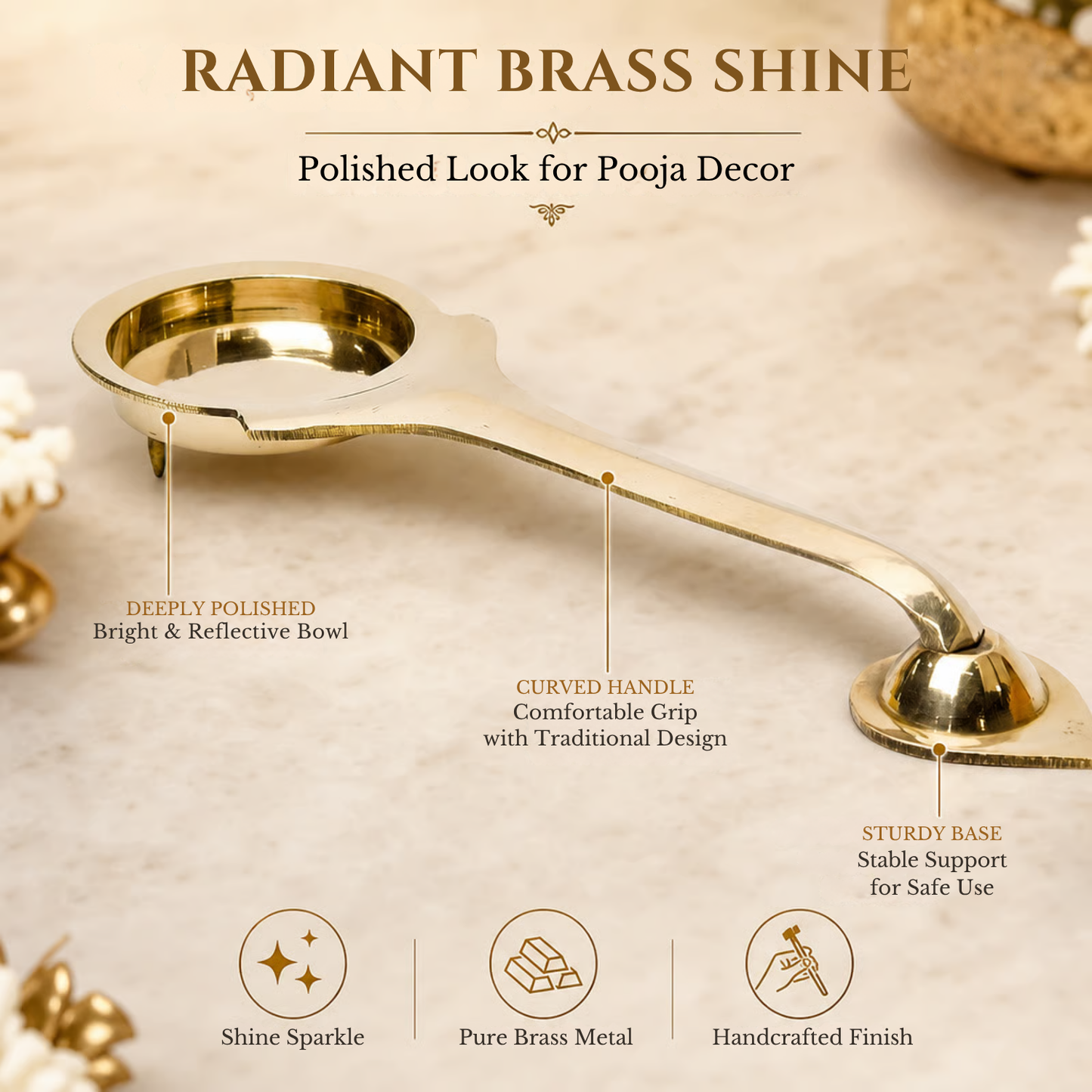 Pure Brass Aarti, Deep, Deepak, Diya for Pooja Purposes, 1 Inches, 140gm