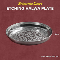 Etching Halwa Plate for Pooja & Serving | Silver Finish Decorative Sweet & Prasad Plate | Traditional Temple Home Mandir Festive Use | 22.6 cm Diameter