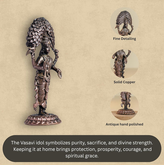 Vasavi 70gm | 3-Inch Handmade Copper Idol | Patina Antique Finish | Vasavi Devi Murti for Pooja Ghar