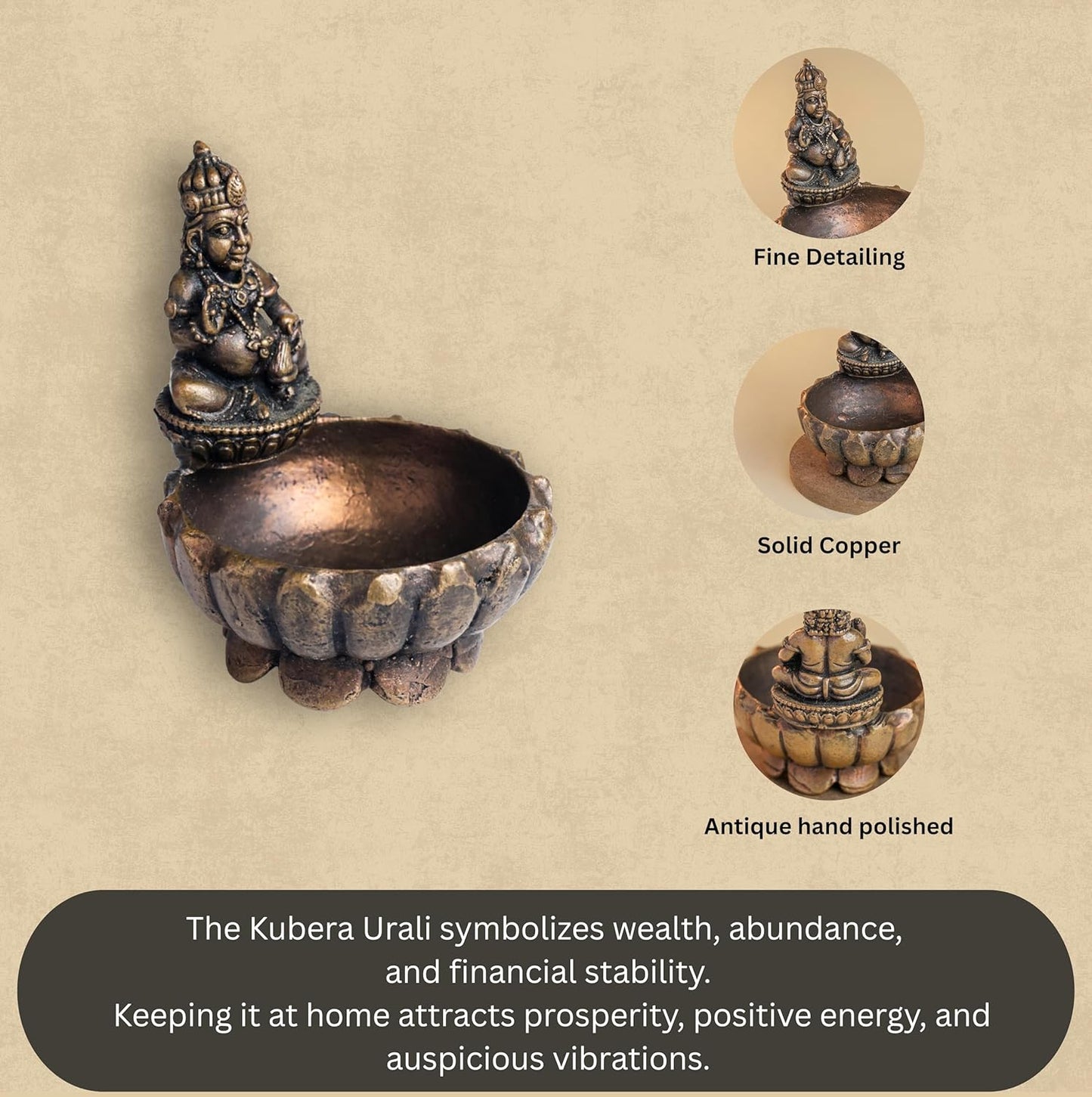 Kuber Urli 160gm | 2.7-Inch Handmade Copper Idol | Patina Antique Finish | Kuber Urli for Pooja Ghar