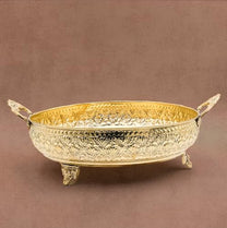 Mughal Carving Fruit Bowl Handle 10"inch | 640 gm Decorative Serving Tray & Platter