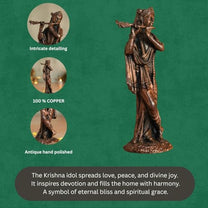 Copper Idol Lord Krishna Statue | Brass Finish