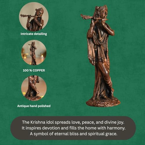 Copper Idol Lord Krishna Statue | Brass Finish
