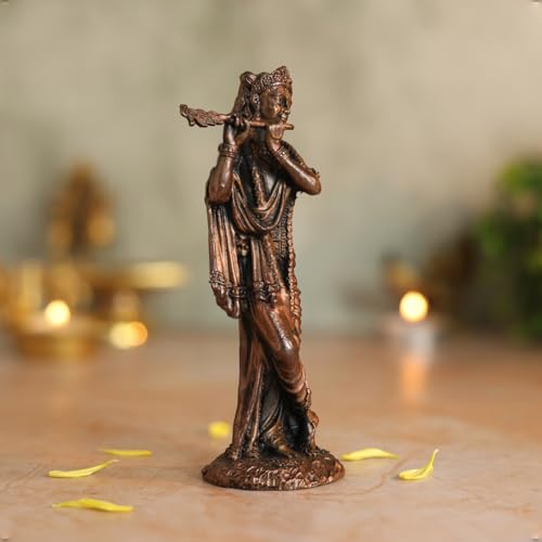 Lord Krishna Statue | Brass Finish Murti of Krishna Playing Flute