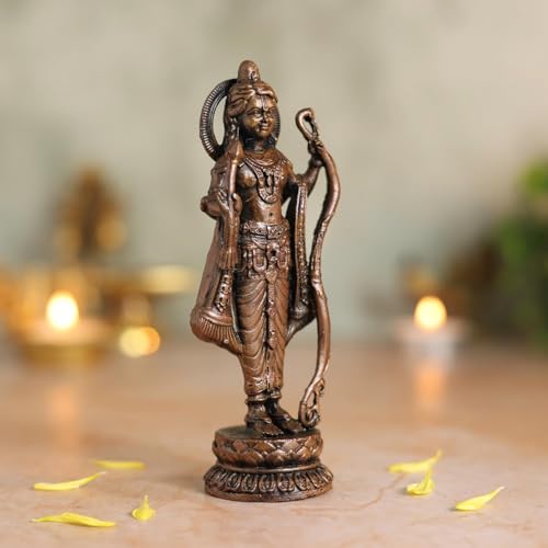 Copper Idol Lord Rama Idol with Bow & Arrow | Antique Brass Finish