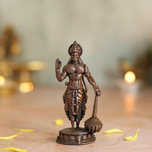 Copper Idol Lord Hanuman Idol with Gada | Antique Brass Finish