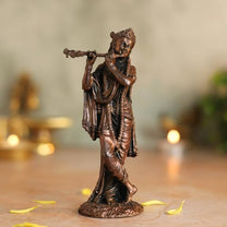 Lord Krishna Statue | Brass Finish Murti of Krishna Playing Flute