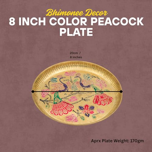 Multicolor Meenakari Brass Puja Thali | Handcrafted Pooja Thali with Peacock & Floral Artwork