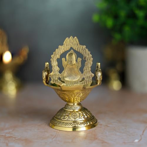 Brass Lakshmi Deepam | Gold Polish Oil Lamp with Goddess Lakshmi Design