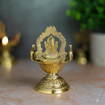 Brass Lakshmi Deepam | Gold Polish Oil Lamp with Goddess Lakshmi Design