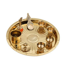 Brass Puja Thali Set | 8 Pcs Gold Polish Plate with Kalash, Diya, Bell, Spoon & Bowls