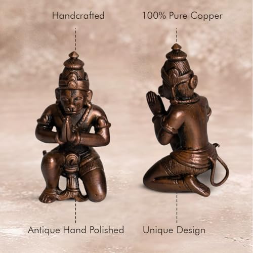 Leg Down Hanuman Idol in Pure Copper, 330gm