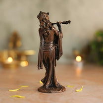 Lord Krishna Statue | Brass Finish Murti of Krishna Playing Flute